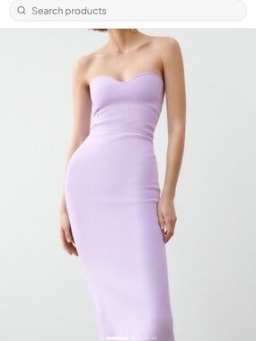 Zara Strapless Sweetheart Midi Dress in Light Lavender